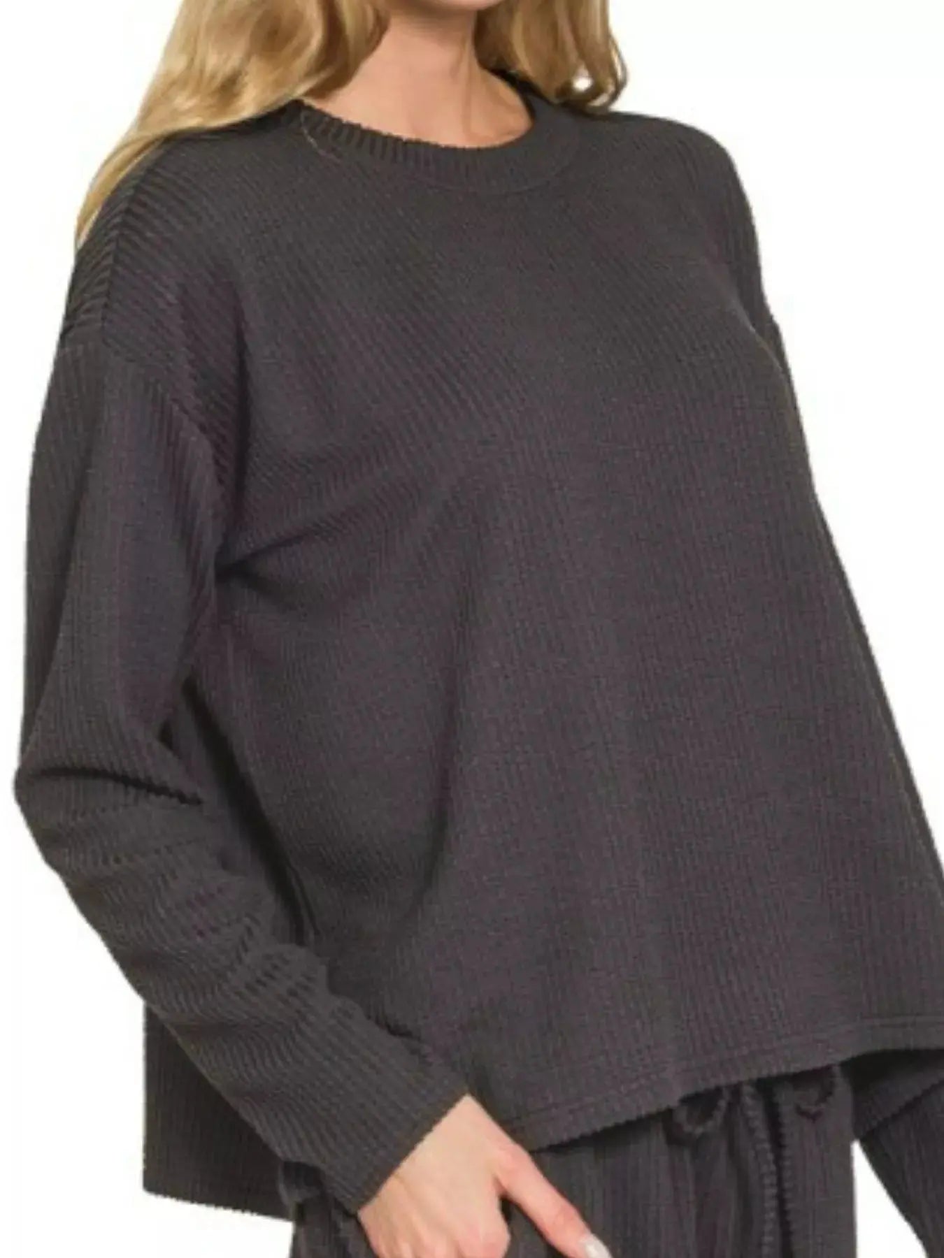 Zenana Corded Rib Long Sleeve Tee and Shorts Loungewear  Style Ratio