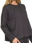 Zenana Corded Rib Long Sleeve Tee and Shorts Loungewear  Style Ratio