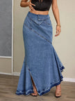 High-Waist Asymmetrical Slit Denim Maxi Mermaid Skirt  Style Ratio