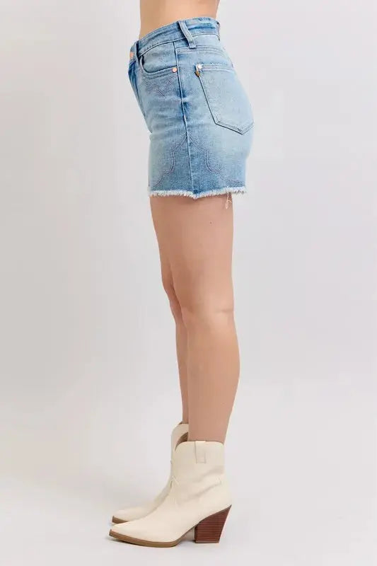 Judy Blue High Waist Western Embroidery Detail Cut Off Denim Shorts  Style Ratio