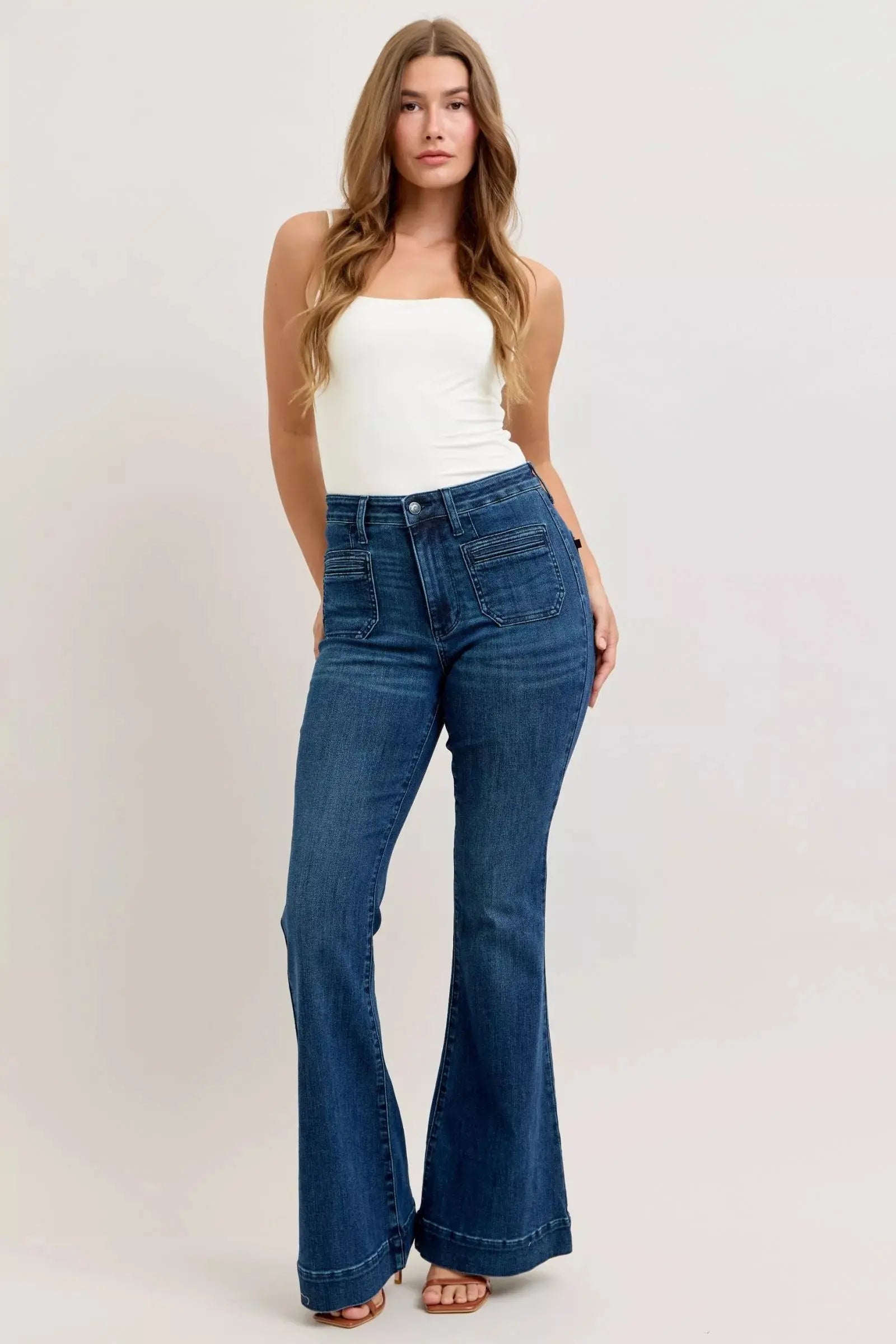Judy Blue High-Waisted Flare Jeans with Front Pockets  Style Ratio