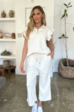 Double Take Full Size Texture Ruffle Short Sleeve Top and Wide Leg Pants Set  Style Ratio