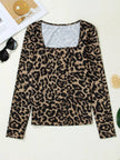 Leopard Print Square Neck Long Sleeve Top  Style Ratio