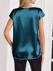 Satin V-Neck Short Sleeve Blouse  Style Ratio