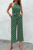 Perfee Polka Dot Grecian Wide Leg Jumpsuit  Style Ratio
