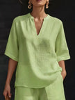 Full Size Notched Half Sleeve Top and Shorts Set  Style Ratio