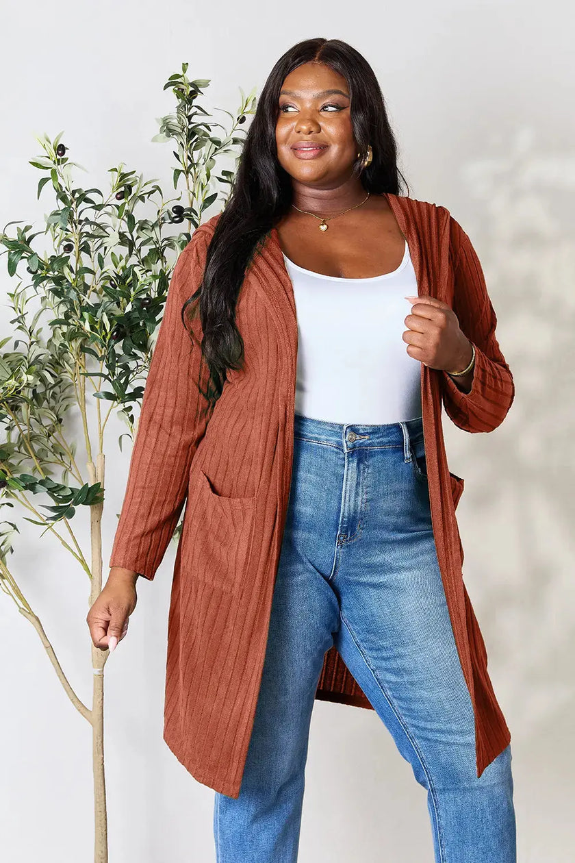 Basic Bae Full Size Hooded Sweater Cardigan  Style Ratio
