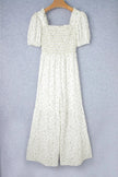 Smocked Printed Short Sleeve Jumpsuit  Style Ratio