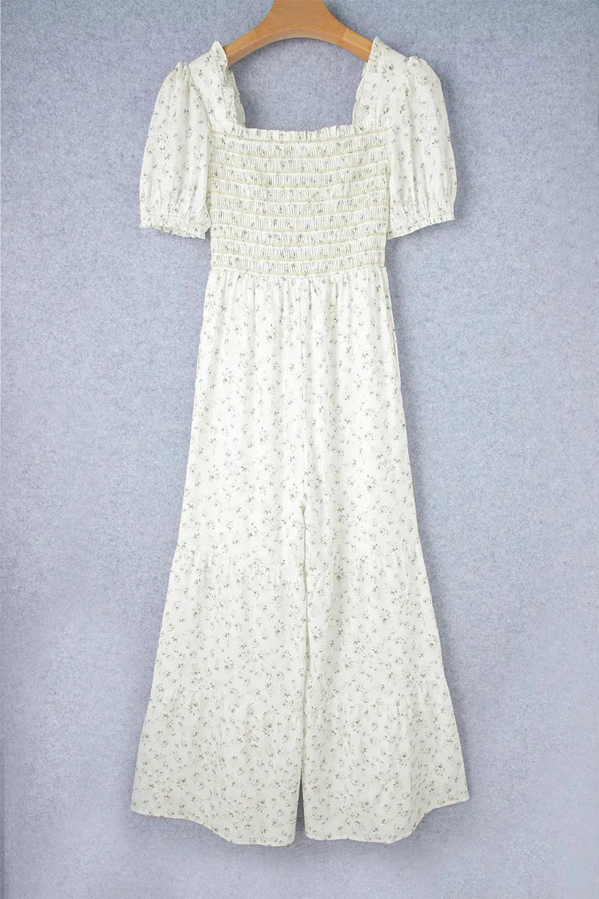 Smocked Printed Short Sleeve Jumpsuit  Style Ratio