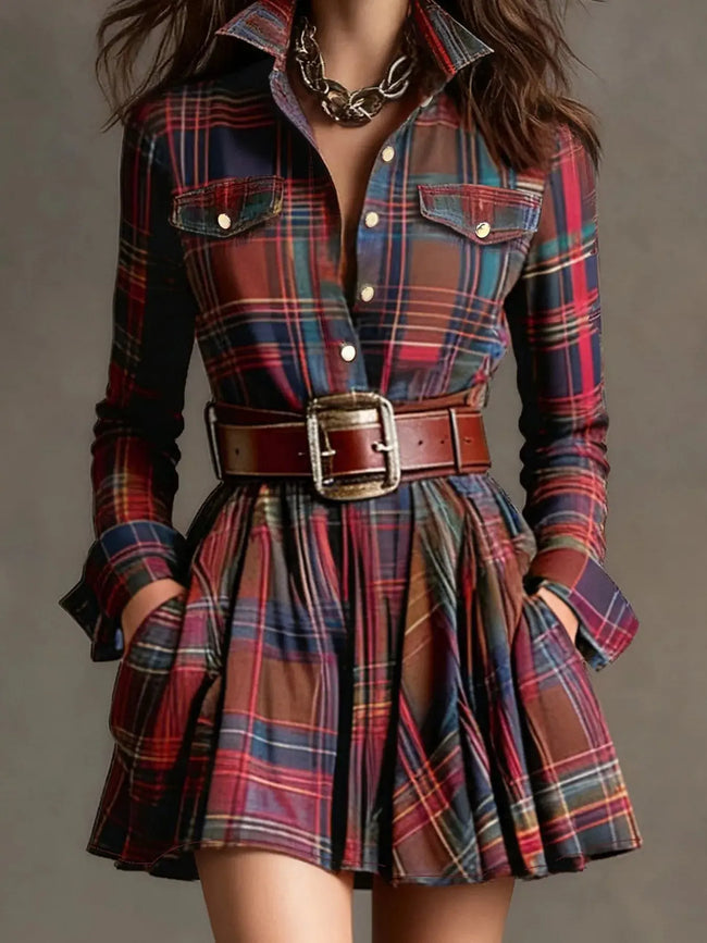 Plaid Long Sleeve Shirt Dress  Style Ratio