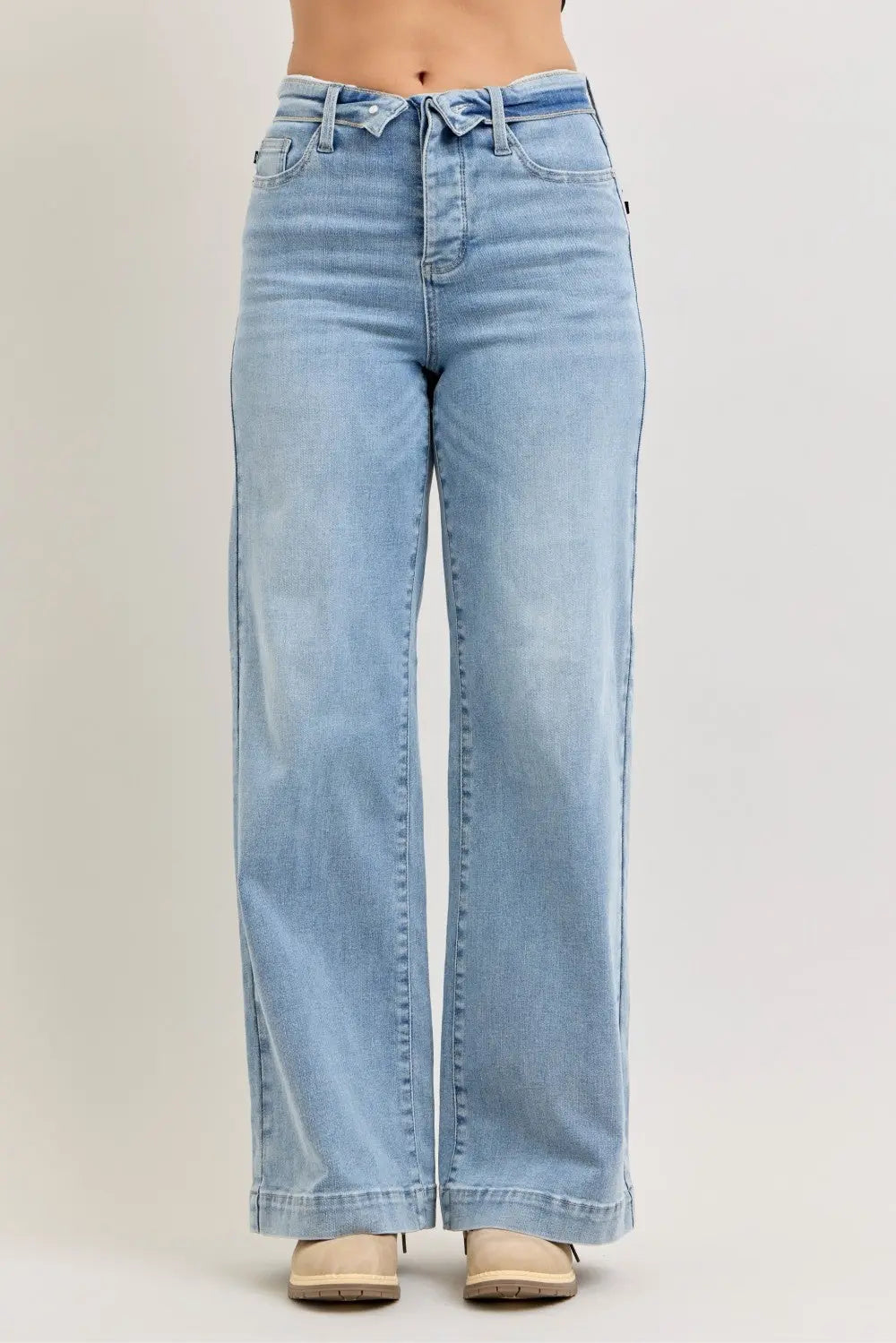 Judy Blue Mid Rise Retro Wide Leg Jeans with Fold-over Waistband  Style Ratio