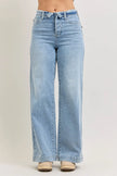 Judy Blue Mid Rise Retro Wide Leg Jeans with Fold-over Waistband  Style Ratio