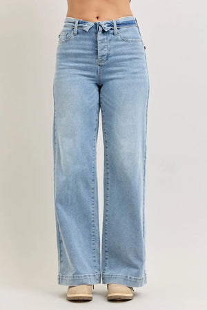 Judy Blue Mid Rise Retro Wide Leg Jeans with Fold-over Waistband - Style Ratio
