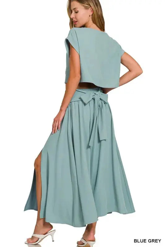 Zenana Heavy Woven Span Crop Tee & Skirt Set  Style Ratio