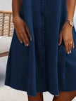 Full Size Button-Front Short Sleeve Denim Dress  Style Ratio