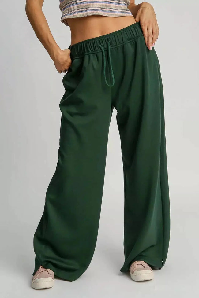 Umgee Elastic Drawstring Waistband Wide Leg Pants  Style Ratio