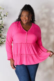 Double Take Half Button Long Sleeve Ruffle Hem Blouse  Style Ratio