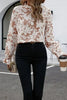 Floral Print Mock Neck Flounce Sleeve Blouse  Style Ratio