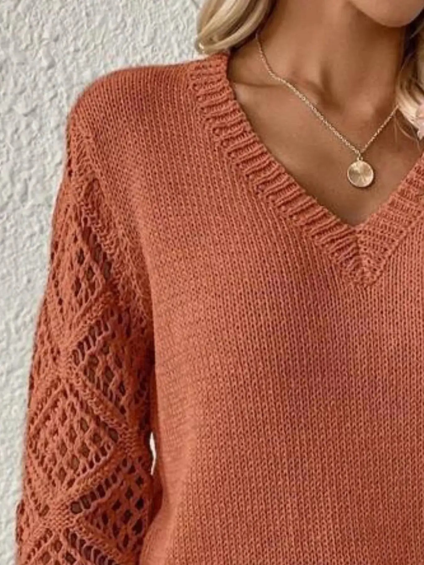 V-Neck Hollow-Out Sleeve Knit Sweater  Style Ratio