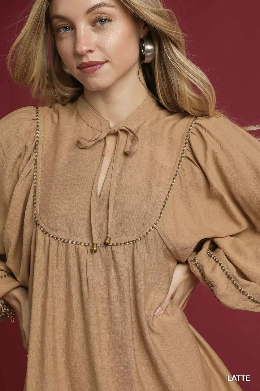 Umgee Boho Peasant Mini Dress with Trim Detail  Style Ratio