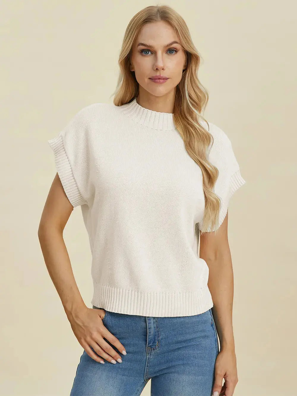 Double Take Full Size Mock Neck Short Sleeve Sweater  Style Ratio