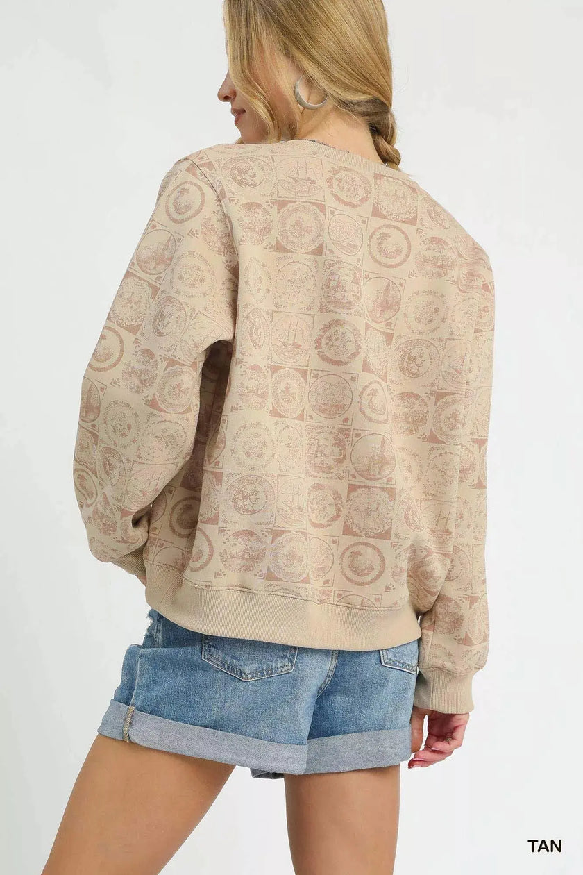 Umgee Coin Stamp Print Sweatshirt  Style Ratio