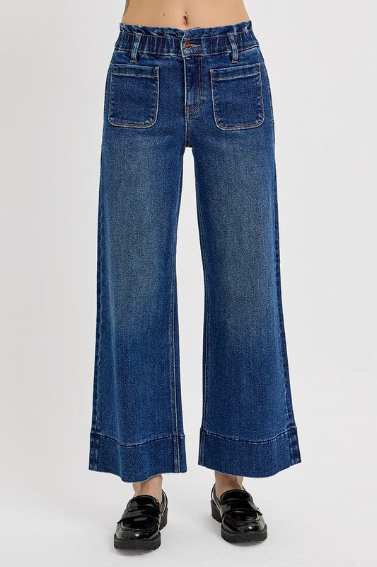 Elastic Band Wide Leg Jeans