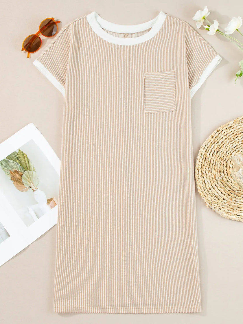 Twisted Ribbed Color Block Trim Shirt Shift Dress  Style Ratio