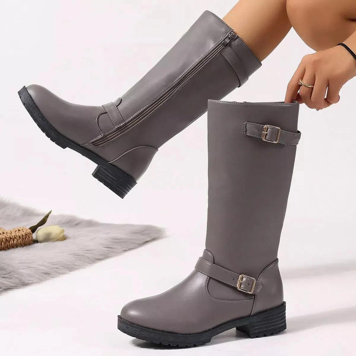 Round Toe Block Heels Boots  Style Ratio