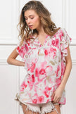 BiBi Floral Print Flutter Sheer Blouse  Style Ratio