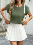 Round Neck Waffle Knit Top  Style Ratio