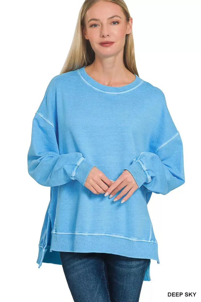 Zenana Full Size French Terry Pigment Dye & Enzyme Washing Pullover  Style Ratio
