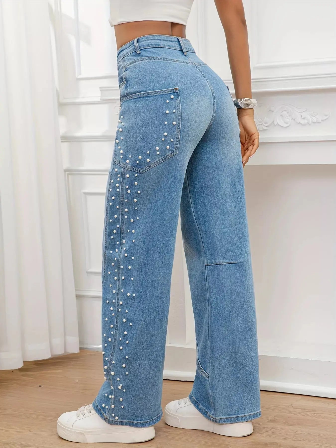 Pearl Embellished Wide Leg Jeans  Style Ratio
