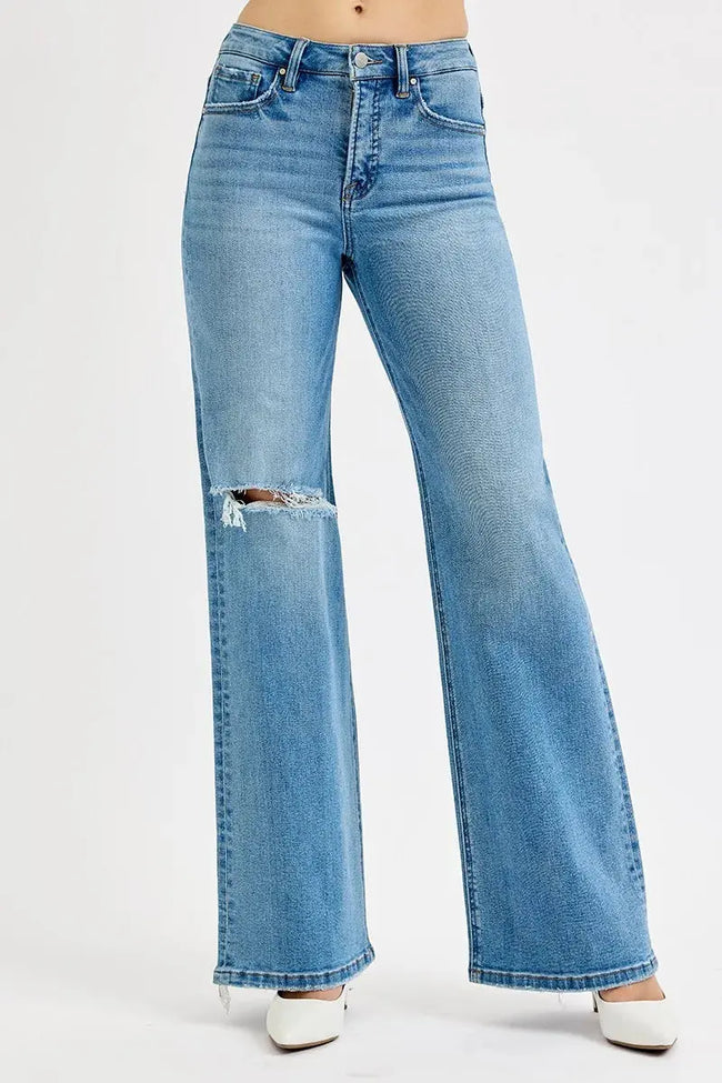 RISEN Full Size Distressed Wide Leg Jeans  Style Ratio
