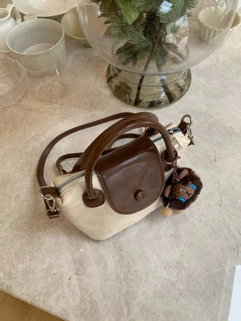 Two-Tone Flap Decor Crossbody Bag with Charm  Style Ratio