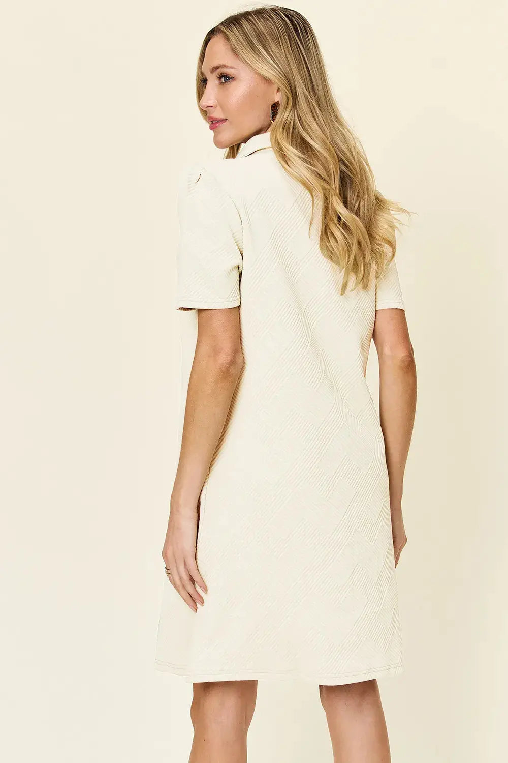 Double Take Full Size Texture Collared Neck Short Sleeve Dress  Style Ratio