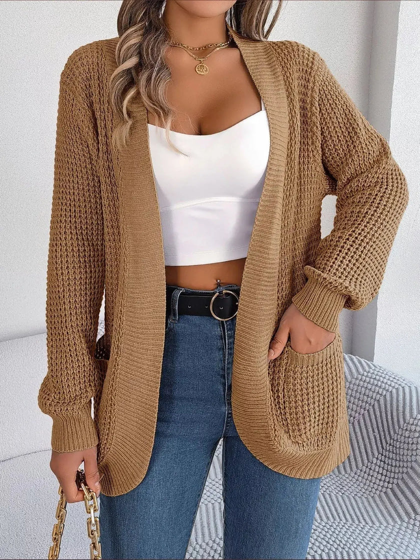 Chunky Knit Open Front Cardigan with Pockets  Style Ratio