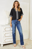 Double Take Embroidered Notched Neck Blouse  Style Ratio