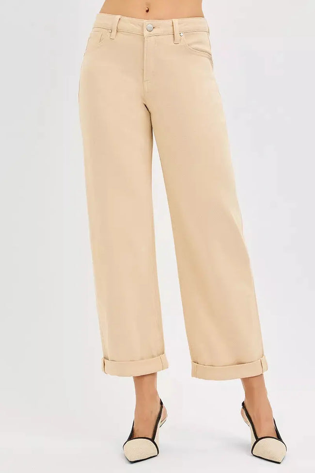 RISEN Tummy Control Mid Rise Ankle Barrel Relaxed Baggy  Style Ratio