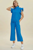 Double Take Full Size Texture Ruffle Short Sleeve Top and Wide Leg Pants Set  Style Ratio
