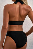 Sheer Mesh Edged Halter V Neck Push Up Bikini  Style Ratio