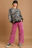 Umgee Zebra Striped Fleece Pullover Sweatshirt  Style Ratio