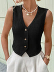 Textured Button-Front Vest  Style Ratio
