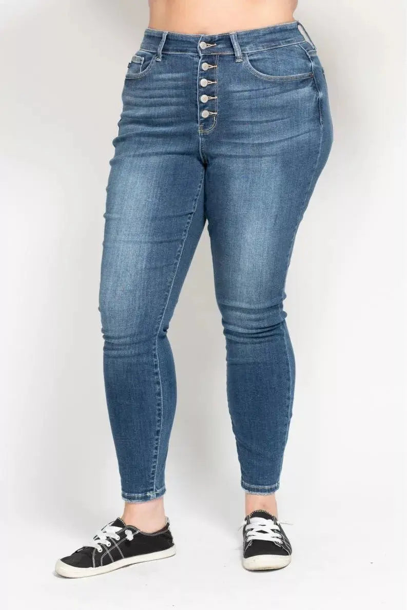 Judy Blue Full Size High Rise Button Fly Skinny Jeans Plus Size  Style Ratio
