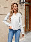 Pleated Notched Neck Flounce Sleeve Blouse  Style Ratio