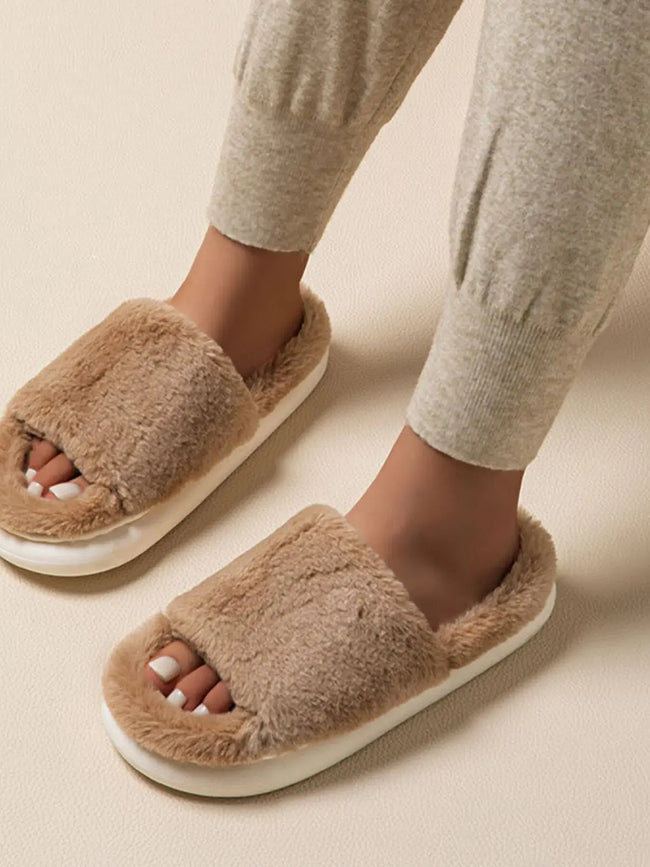 Fluffy Open Toe Comfort Slippers  Style Ratio