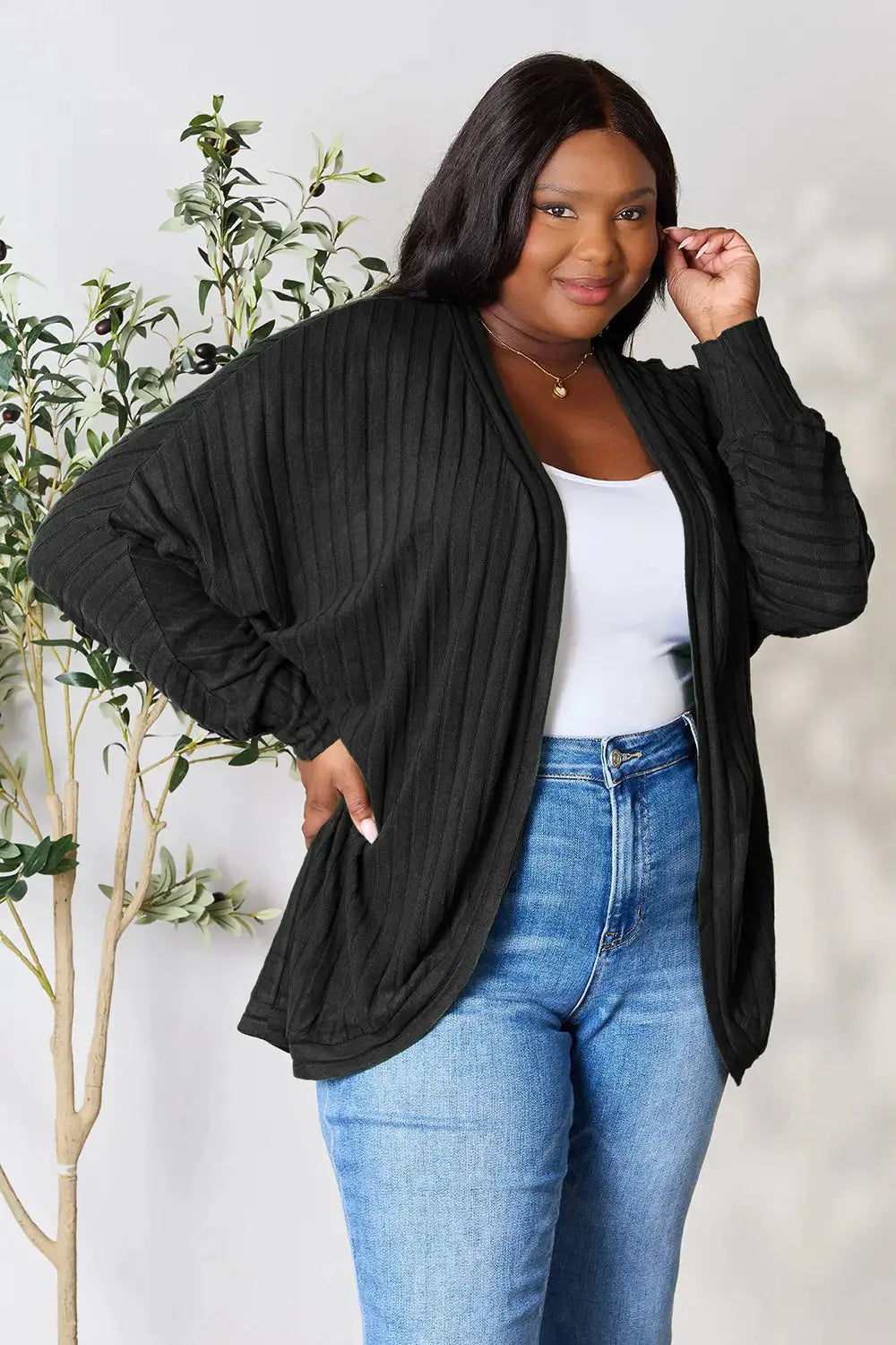 Basic Bae Full Size Ribbed Cocoon Cardigan  Style Ratio
