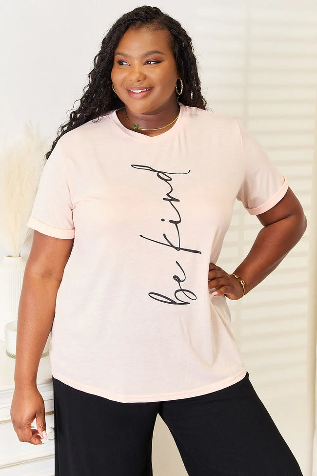 Simply Love BE KIND Graphic Round Neck Short Sleeve Shirt  Style Ratio