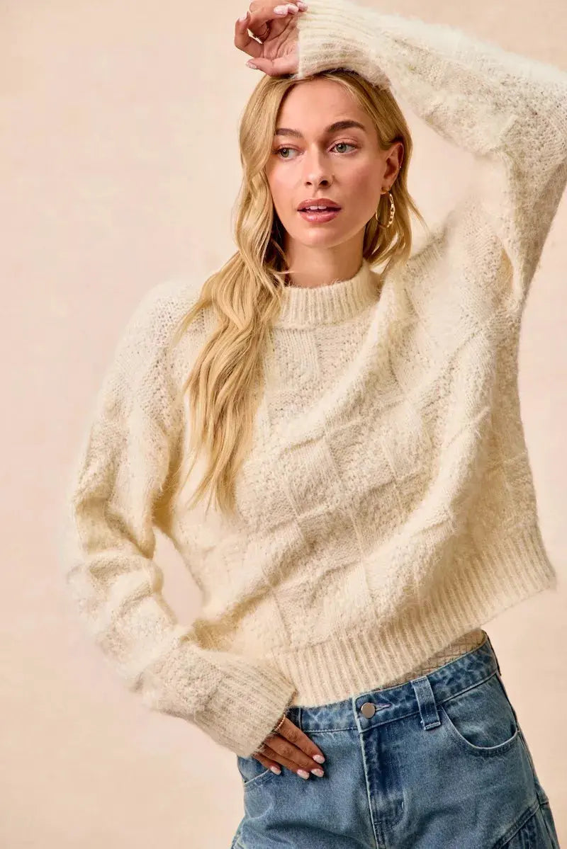 BiBi Checker Board Drop Shoulder Sweater  Style Ratio