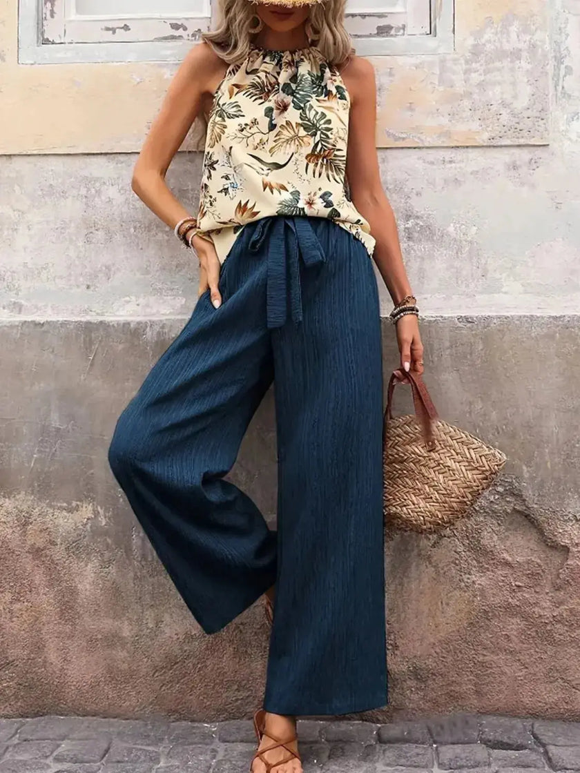 Printed Tank Top and Wide Leg Pants Set  Style Ratio